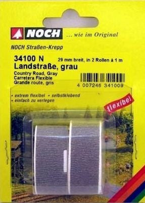 Noch N 34100 Flexible Roadway, Country Road (Gray) 29mm x 1m (Pack of 2)