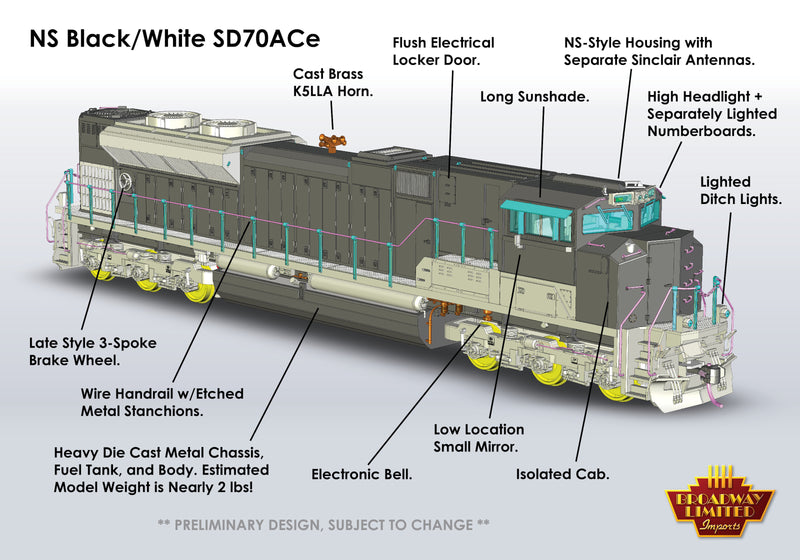 BLI 8709 EMD SD70ACe, NS 1047, Black/White, No-Sound / DCC-Ready, HO