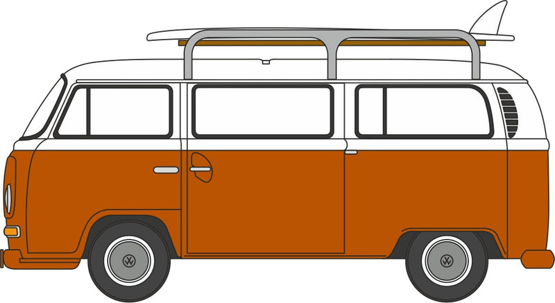 PREORDER Oxford Diecast N NVW022 Volkswagon T2 Bay Window Minibus with Surfboards, Orange