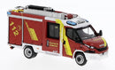 PREORDER Brekina HO PCX870547 Iveco Magirus Daily MLF, Assembled, Hannover, Germany (red, white, yellow, German Lettering)
