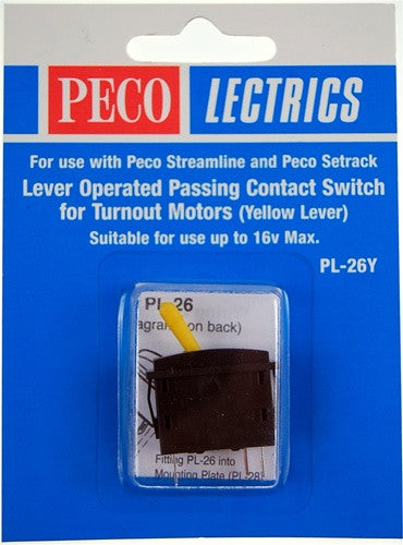 Peco HO/N PL26Y Passing Contact Switch, Yellow Lever