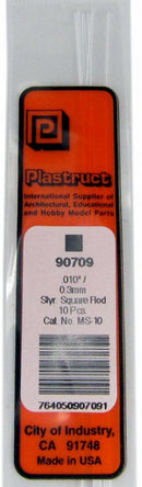 Plastruct 90709 MS-10 Solid Styrene Square Rod, .010" (10)