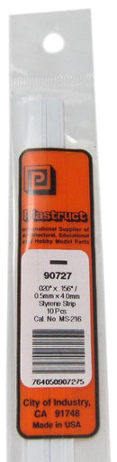 Plastruct 90727 Styrene Plastic Strips -- .020 x .156 x 10" .05 x .40 x 25.4cm pkg(10), All Scales