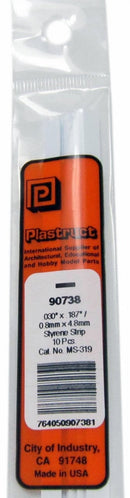 Plastruct 90738 Styrene Plastic Strips -- .030 x .187 x 10" .08 x .47 x 25.4cm pkg(10), All Scales