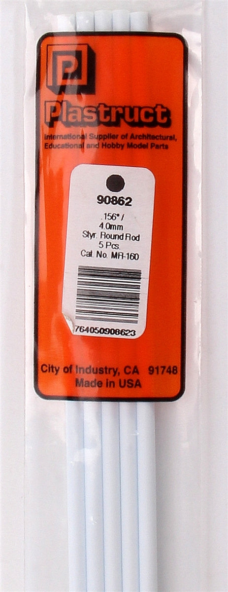 Plastruct 90862 MR-160 Solid Styrene Round Rod, .156" (5)