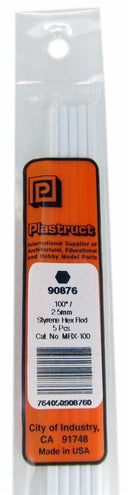 Plastruct 90876 MRX-100 Solid Styrene Hexagonal Rod, .100" (5)