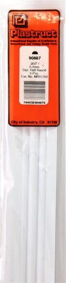 Plastruct 90887 MRH-250 Solid Styrene Half Round Rod, 1/4" (5)