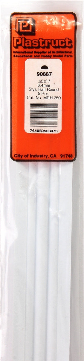 Plastruct 90887 MRH-250 Solid Styrene Half Round Rod, 1/4" (5)