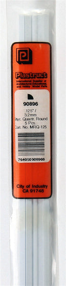 Plastruct 90896 Styrene Quarter-Round Rods -- .125 O.D. x 10" Long pkg(5), All Scales