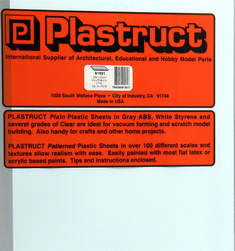 Plastruct 91531 PS-34 Wood Planking Patterned Sheet, .020" (2)