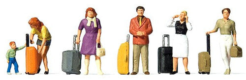 Preiser HO 10641 Standing Travelers with Rolling Suitcases (6)