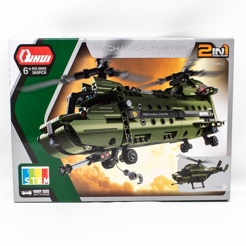 Qihui 6809 Tech Bricks 2n1 Military Helicopter 393pc