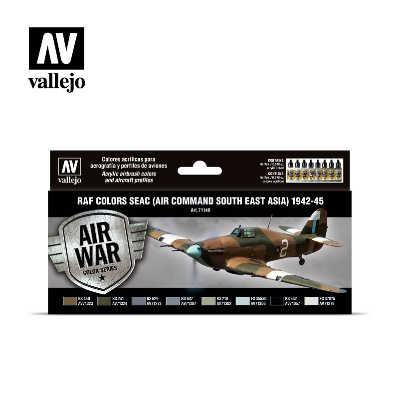 Vallejo Acrylic Paints 71146 RAF Colors SEAC 1942-45 Paint Set (8-Pack)