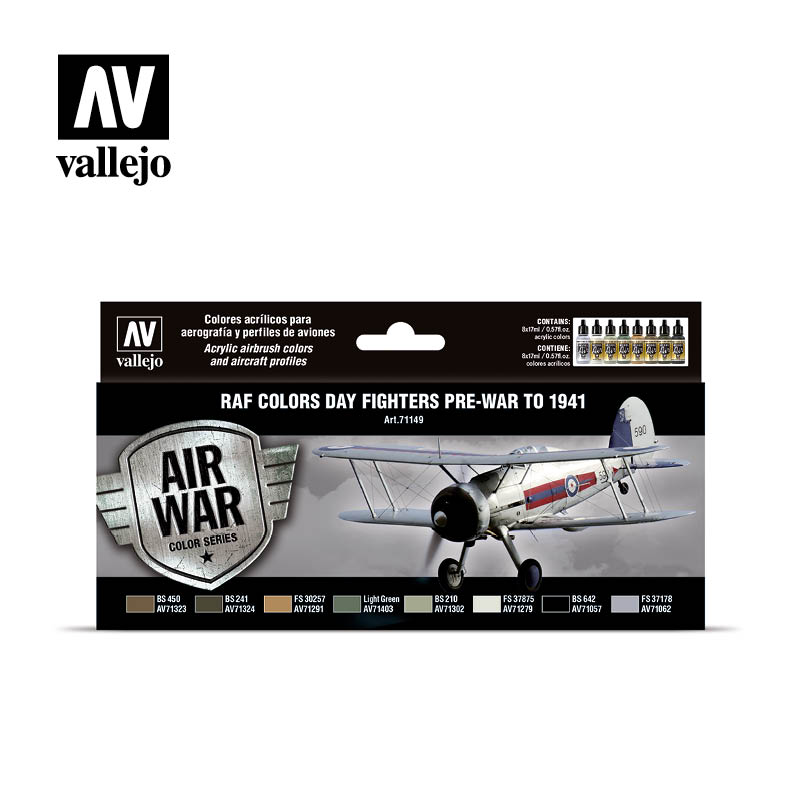 Vallejo Acrylic Paints 71149 RAF Day Flighter Pre-War-1941 Paint Set (8-Pack)