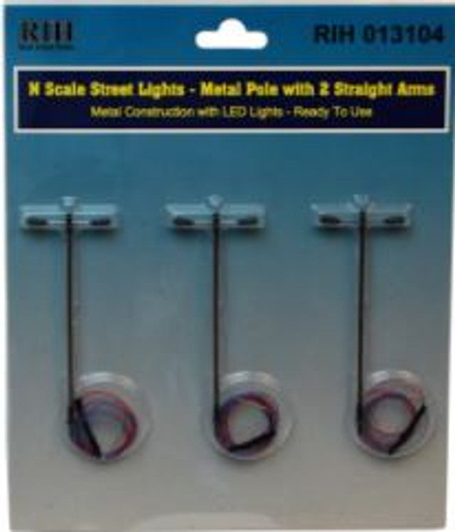 Rock Island Hobby 013104N Scale Streetlights with single pole and 2 short straight arms - N Scale