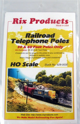Rix Products HO 628-0030 Railroad Telephone Poles, 30' and 40' Poles Only (36)