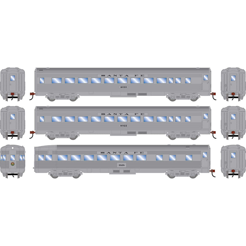 PREORDER Roundhouse HO 3522 Streamline Car Set, Atchison Topeka & Santa Fe