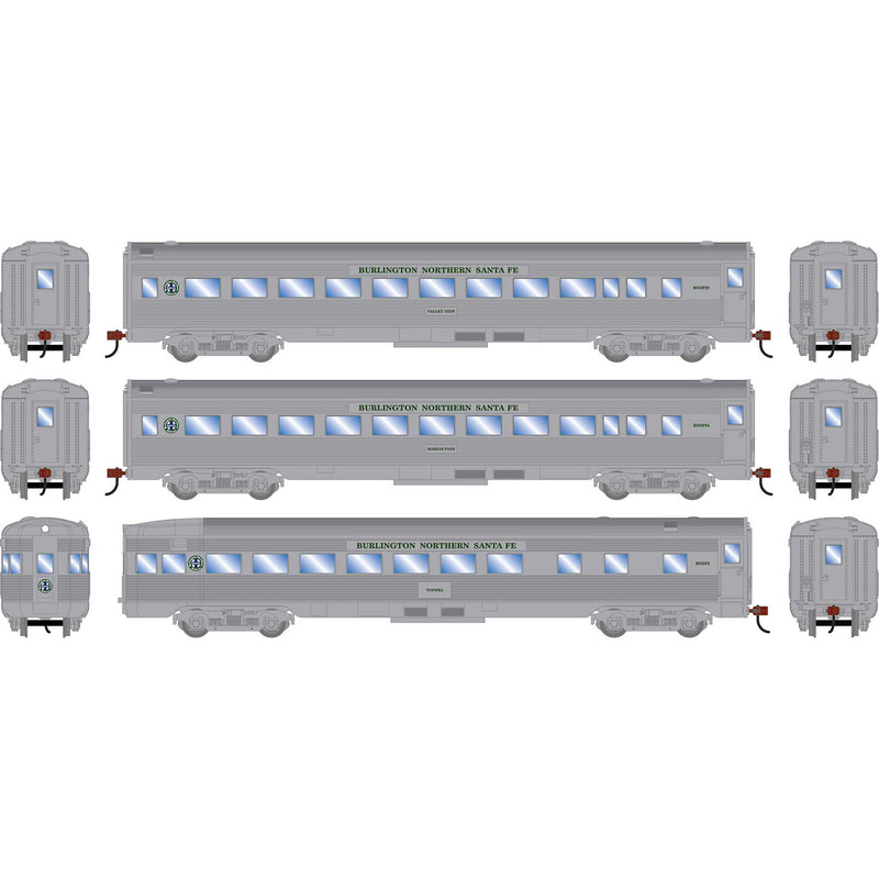 PREORDER Roundhouse HO 3526 Streamline Car Set, Burlington Northern Santa Fe