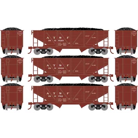 Roundhouse HO 70801 34' 2-Bay Composite Coal Hoppers with Loads, Atchison Topeka and Santa Fe (3)