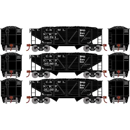 Roundhouse HO 70805 34' 2-Bay Composite Coal Hoppers with Loads, New York Chicago and St. Louis (3)