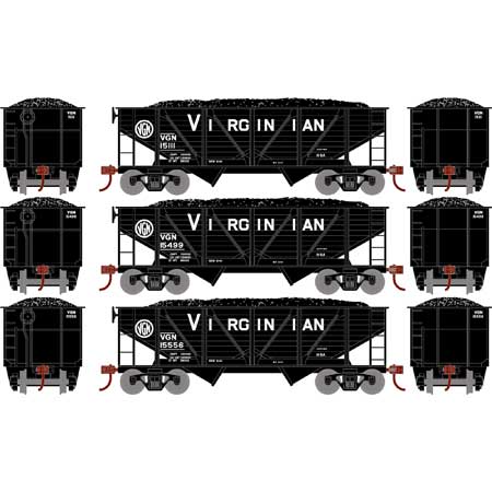 Roundhouse HO 70806 34' 2-Bay Composite Coal Hoppers with Loads, Virginian (3)