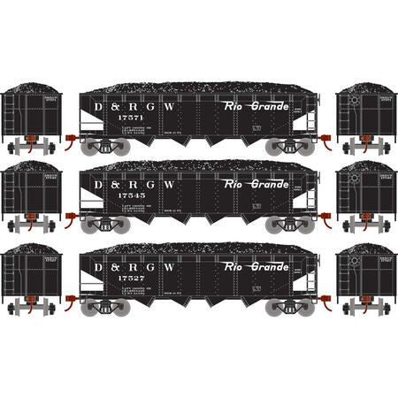 Roundhouse HO RND88184 40' 4-Bay Offset Hopper w/Load, Denver & Rio Grande WesternW (3)