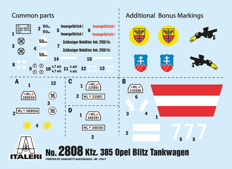 Italeri 2808 - SCALE 1 : 48 OPEL BLITZ TANKWAGEN Kfz.385