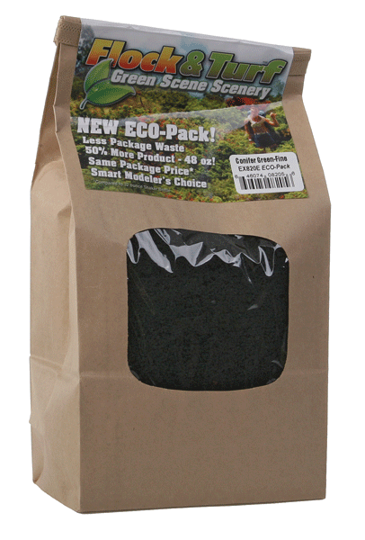 Scenic Express EX820E Flock and Turf Ground Cover, Conifer Green Fine 48 oz. ECO Pack