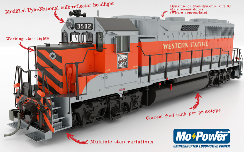 PREORDER Rapido 040035 HO EMD GP40 (DC/Silent): Western Pacific - Zephyr: