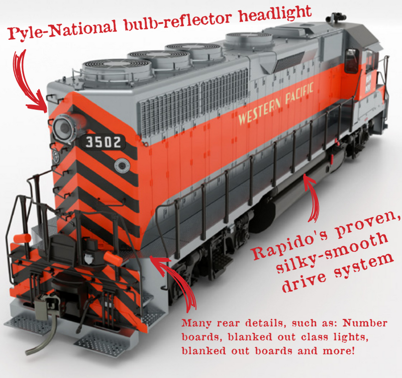 PREORDER Rapido 040035 HO EMD GP40 (DC/Silent): Western Pacific - Zephyr: