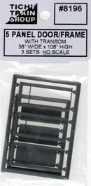 Tichy Train Group HO 8196 5-Panel Door and Frame with Transom (3 sets)