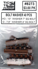 Tichy Train Group HO 8273 Bolt Washer 13" Washer 7" Sq Bolt (40)