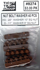 Tichy Train Group HO 8274 Nut Bolt Washer 20" Washer 10" Sq Nut (40)
