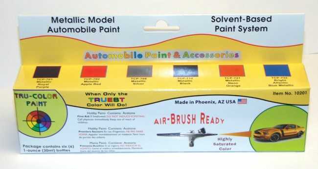 Tru-Color Paint 10201 Automotive Paint Bottle Set pkg(6), Glossy Metallic Colors (1oz Per Bottle)