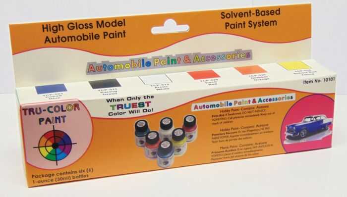 Tru-Color Paint 10101 Automotive Paint Bottle Set pkg(6), High-Gloss Standard Colors (1oz Per Bottle)