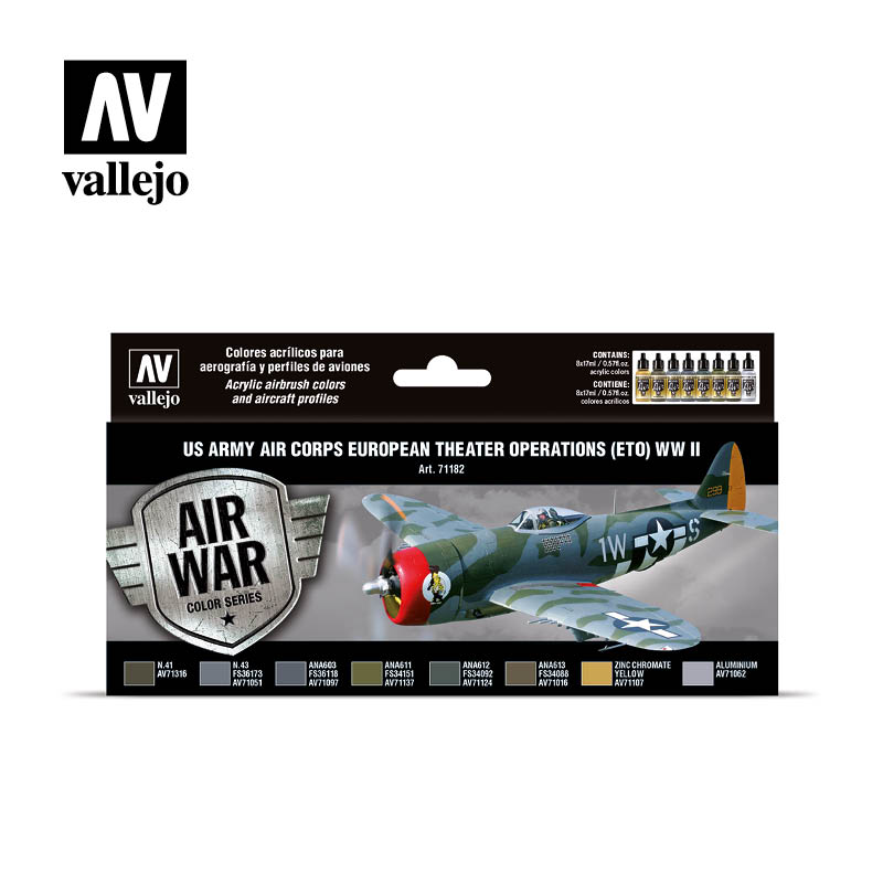 Vallejo Acrylic Paints 71182 US Army Air Corps European Theater Operations WWII Paint Set (8-Pack)