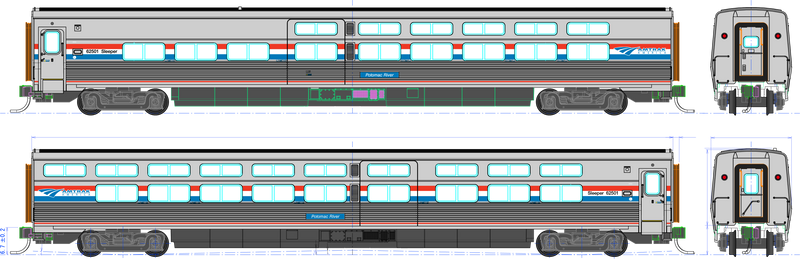 PREORDER Kato HO Viewliner II Sleeper with Interior Lighting, Amtrak Phase III Susquehanna River