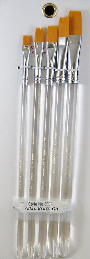 Atlas Brush Co. 800F Pro Golden Taklon Flat Brush Set (5)