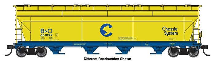 PREORDER Walthers Mainline HO 49203 ACF 5250 4-Bay Centerflow Covered Hopper, Chessie System B&O