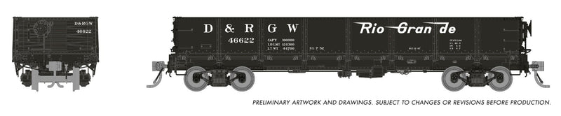 PREORDER Rapido HO 163013A 40' Drop Bottom Gondola, Denver & Rio Grande Western