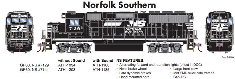 PREORDER Athearn ATH-1168 HO EMD GP60 Locomotive with DCC & Sound, NS