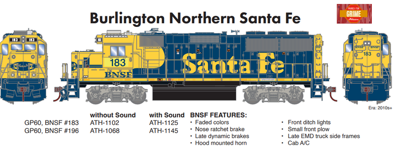 PREORDER Athearn ATH-1102 HO EMD GP60 Locomotive, Sound-Ready With Speaker, BNSF