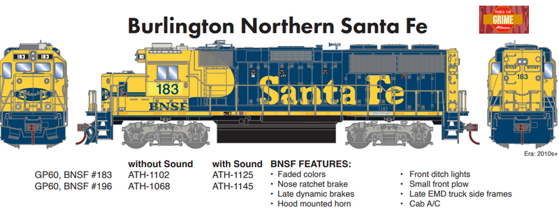 PREORDER Athearn ATH-1145 HO EMD GP60 Locomotive with DCC & Sound, BNSF