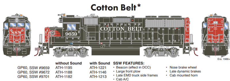 PREORDER Athearn ATH-1213 HO EMD GP60 Locomotive with DCC & Sound, SSW