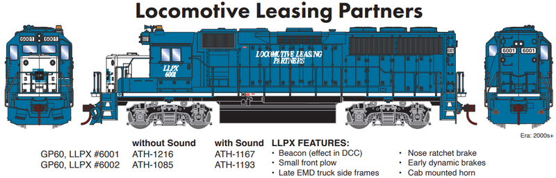 PREORDER Athearn ATH-1167 HO EMD GP60 Locomotive with DCC & Sound, LLPX