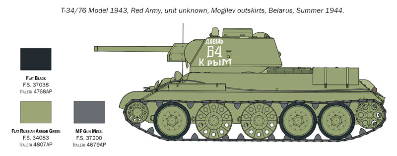 Italeri 7078 - SCALE 1 : 72 T-34/76 Model 1943