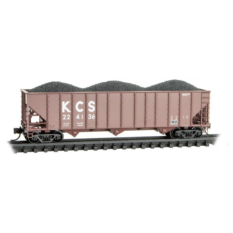 Micro-Trains 108 00 550 100-Ton 3-Bay Open Hopper, Rib Sides, w/ Coal Load, Kansas City Southern