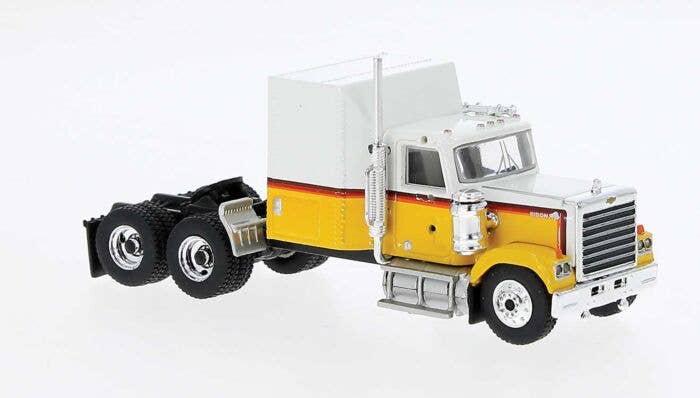 Brekina HO 85782 Chevrolet Bison Semi Tractor Only, Assembled, White, Yellow, Black, Orange