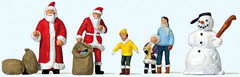 Preiser N 79226 Christmas Figures, 2 Santas, Children, Snowman