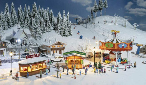 Faller HO 190143 Christmas Market Set, Ikit Includes 2 Stalls, Carousel (Unpowered), Icicles, Snow Powder